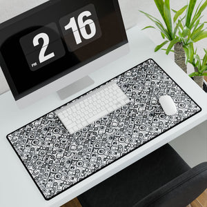 Monochrome Retro Gears Desk Mat — Large Gaming/Office Mouse Pad