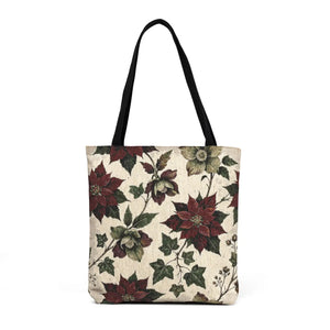 Woven Tote - Vintage Poinsettia Needlepoint Holiday Tote Bag