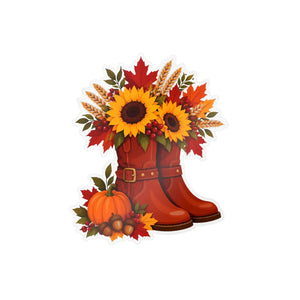Kiss-cut vinyl decal – fall sunflower boots pumpkins & autumn floral sticker - home decor decals