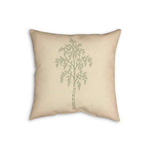 Vintage botanical plate styling on a DipaliZ faux linen throw pillow