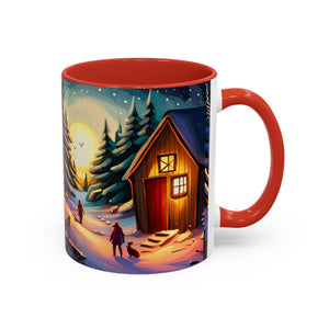 Cottage in Snowy mountains, Accent Coffee Mug, 11oz