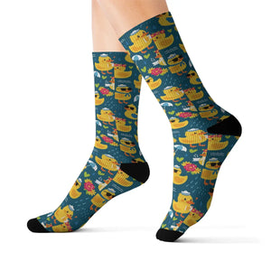 Rubber Duck Pattern Socks — Cute Yellow Duck Sublimation Crew Socks