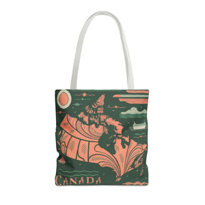Canada Map, 100% Polyester, black cotton handles, AOP Tote Bag