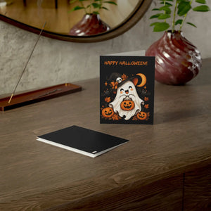 Halloween greeting card – cute ghost witch hat & jack-o’-lantern design - cards