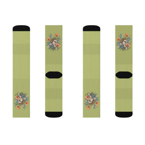 Floral Bouquet Sublimation Socks — Green Vintage Flower Crew Socks