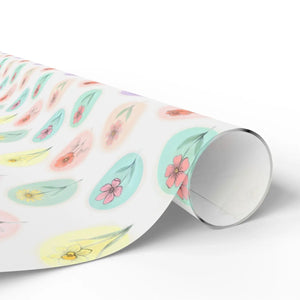 Floral teardrop wrapping paper roll, pastel flowers gift wrap