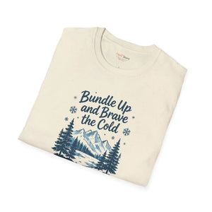Bundle Up and Brave the Cold T-Shirt — Winter Mountain Pine Graphic Tee