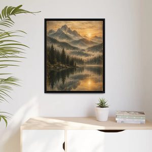 Framed canvas mountain lake sunset landscape wall art - printable