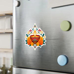 Diwali diya and marigold floral kiss-cut vinyl decal - home decor decals