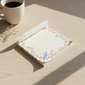 Floral Bluebird Post-it Note Pads — Spring Blossom Sticky Notes