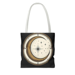 Celestial Crescent Moon Tote Bag – Vintage Starry Night AOP Canvas