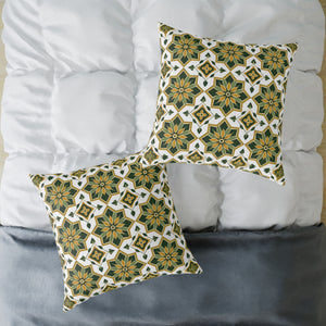 Green and Gold Geometric Floral Accent Pillow