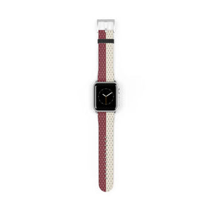 Striped Knit Pattern Watch Band — Burgundy & Cream Vintage Cozy Style