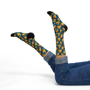 Rubber Duck Pattern Socks — Cute Yellow Duck Sublimation Crew Socks