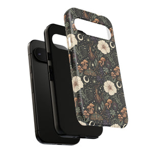 Mystic Night Floral Phone Case — Moon, Moths & Mushroom Pattern Tough Case