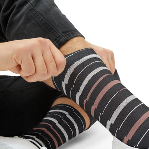 Striped Sublimation Socks — Black, Gray & Rose Crew Socks