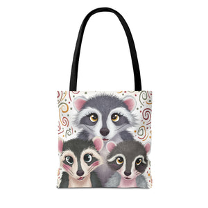 Three Racoons, All Over Print Tote Bag