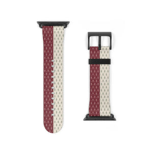 Striped Knit Pattern Watch Band — Burgundy & Cream Vintage Cozy Style