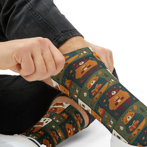 Autumn Patchwork Fox Socks — Cute Fall Animal Sublimation Crew Socks