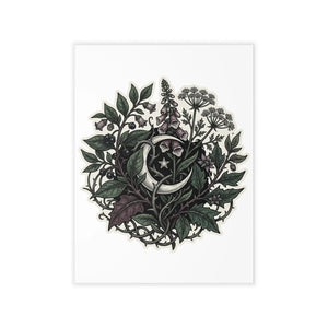 Herbarium-style flat stems drawn around the DipaliZ botanical moon design