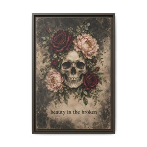 Beauty in the broken skull and floral framed canvas wall art - printable