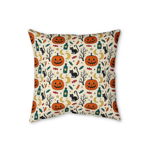 Curled tail breaking the black cat outline on a DipaliZ Halloween pillow