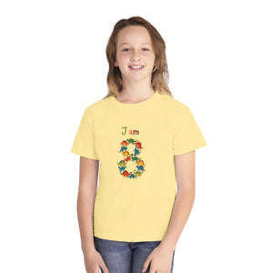 DipaliZ I Am 8 dinosaur kids birthday tee - a round-bellied dinosaur beside the number eight