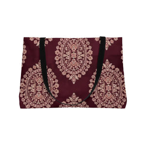Burgundy Damask Weekender Tote Bag – Elegant Travel & Beach Bag