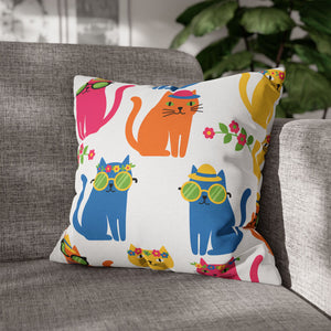 Colorful Cat Pattern Square Pillow Cover — Cute Sunglasses Cats Decorative Throw Pillowcase