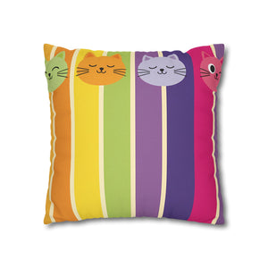 Rainbow Cat Stripe Pillowcase — Colorful Cute Cat Throw Pillow Cover