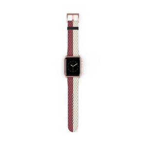 Striped Knit Pattern Watch Band — Burgundy & Cream Vintage Cozy Style