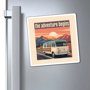 Adventure Begins Van Magnet — Retro Road Trip Camper Fridge Magnet