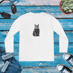 Japanese Samurai Cat Tattoo, Kawaii Ninja Cat, Youth Long Sleeve Competitor Tee