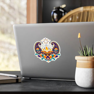 Diwali lotus paisley diyas kiss-cut vinyl decal - home decor decals