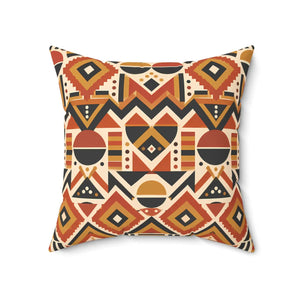 Geometric Afrohemian Tribal Throw Pillow — Rust & Mustard Aztec Pattern