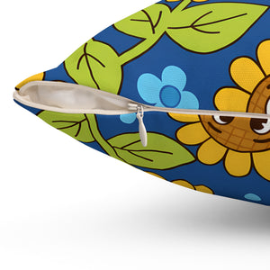Sunny Smiles Decorative Pillow — Cute Cartoon Sunflower Throw Pillow