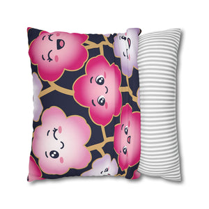 Kawaii Pink Blossom Pillowcase — Cute Floral Decorative Throw Pillow