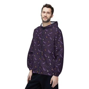Celestial Night Windbreaker Jacket — Purple Moon & Stars AOP