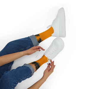 Witches Graphic Socks — Yellow Sublimation Crew Socks with “Girls will be girls” Design