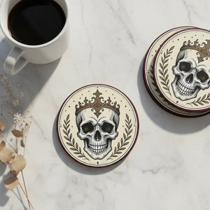 DipaliZ Skull King ceramic coaster with a crowned skull print