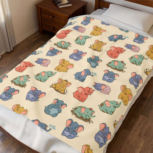 Plush Baby Blanket — Pastel Elephant Pattern Velveteen Throw