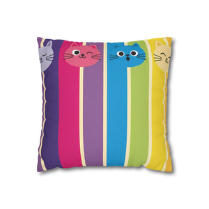 Rainbow Cat Stripe Pillowcase — Colorful Cute Cat Throw Pillow Cover