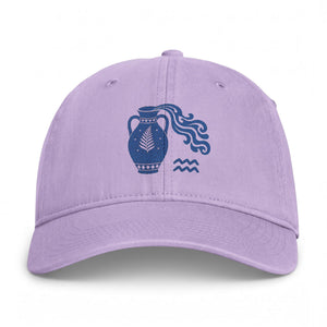 Aquarius Water Bearer, Coastal Pottery Embroidered Cap — Washed Beach Baseball Hat
