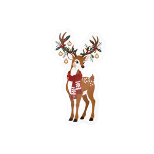 Kiss-cut vinyl decal – festive christmas reindeer with antlers - home decor decals