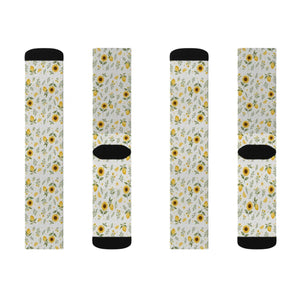 Sunflower Sublimation Socks — Floral Crew Socks with Yellow Sunflower Print