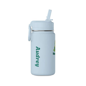 Pink Mini Water Bottle with Cute Frog "Toad-ally Slick" Design — Personalized Kids Straw Bottle
