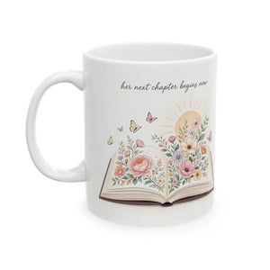 Floral Open Book Ceramic Mug — Inspirational Quote Coffee Cup (11oz/15oz)