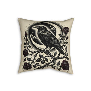 Crow and rose artwork for cottagecore decor on a DipaliZ pillow