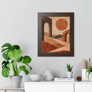 Framed Vertical Poster — Desert Arch Abstract Print (Warm Terracotta Sun)