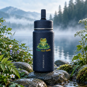 Pink Mini Water Bottle with Cute Frog "Toad-ally Slick" Design — Personalized Kids Straw Bottle
